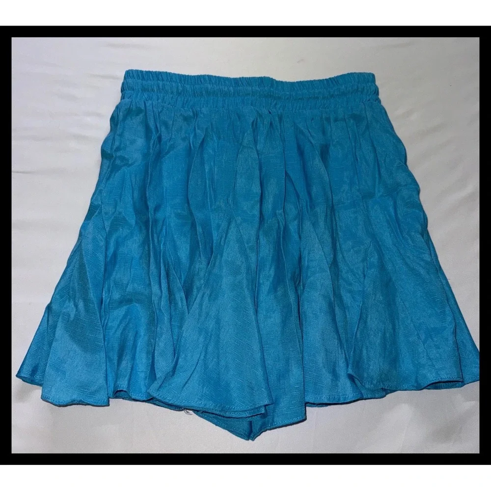 Glam Skort Shorts Womens‎ Large Blue Elastic Waist Drawstring Ruffle Mini Summer